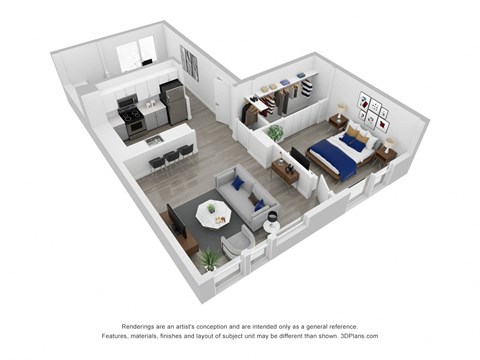 3D Floor Plan | One Bed D | 704 SQFT